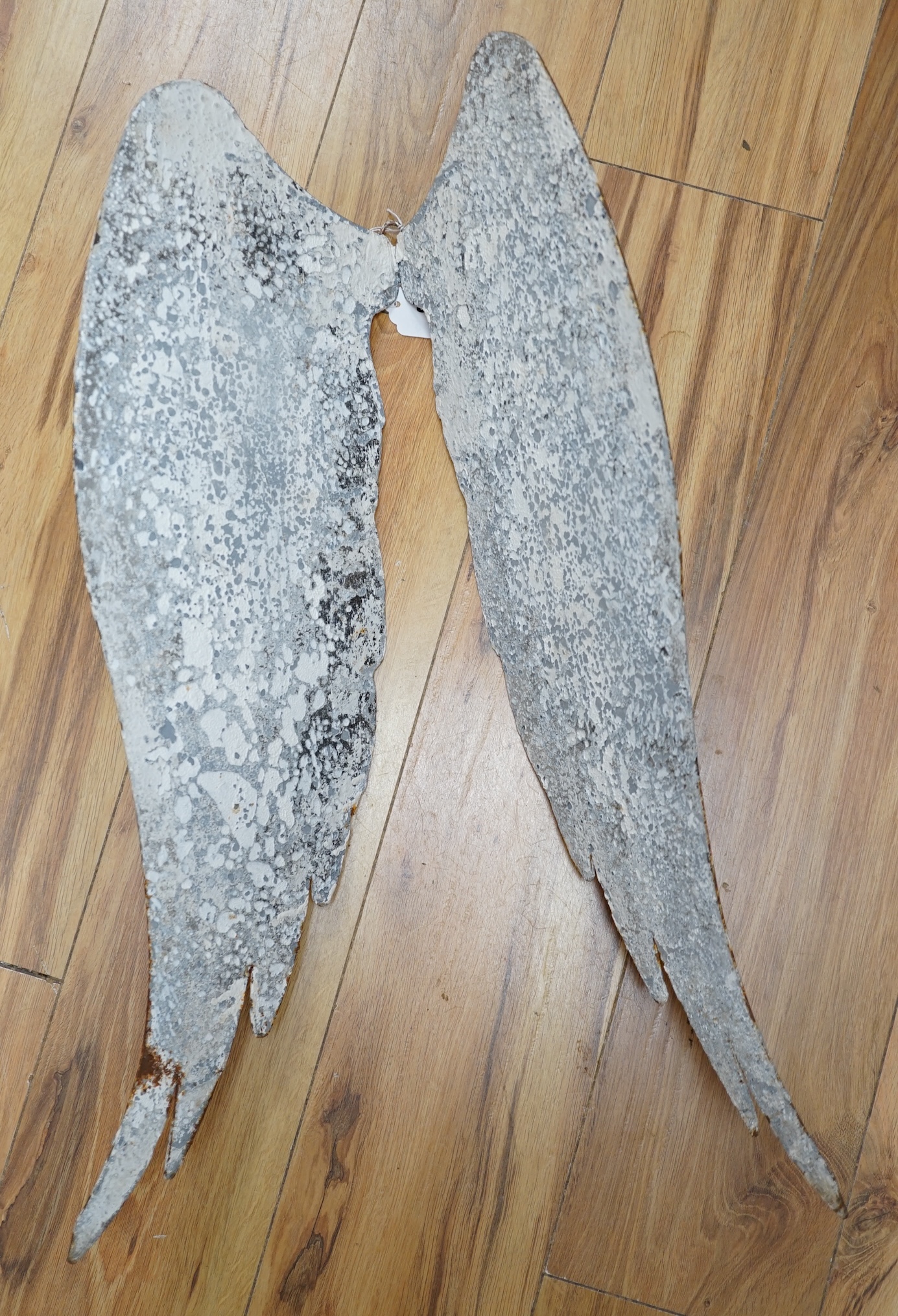 A pair of painted metal 'Angel' wings, 65cm high. Condition - fair, distressed, slight rust in places